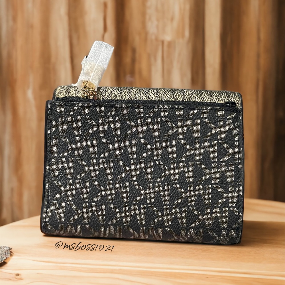 Michael Kors RARE Voyager East West Signature Tote+Wallet+Wristlet in Black/Gold - Picture 11 of 14
